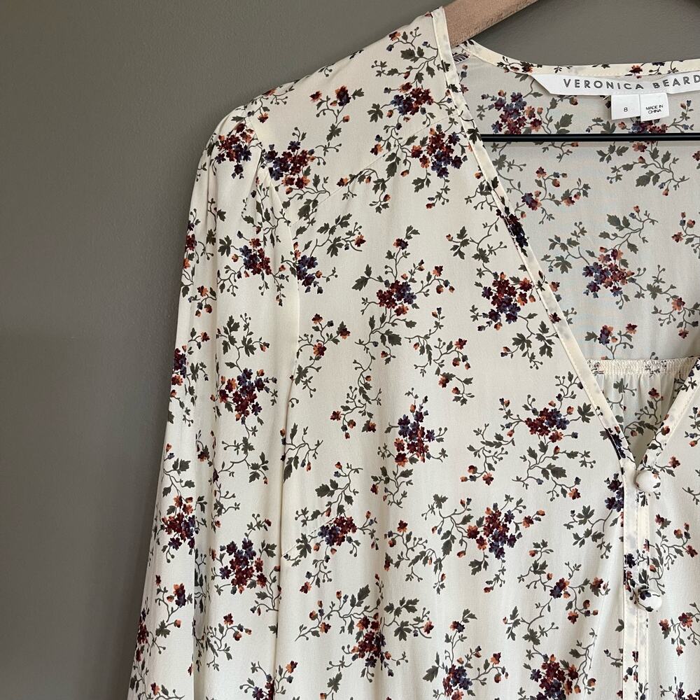 Veronica Beard Riggins Dress Whitestone Size 8 Silk Ivory Cream Floral Blouson - Picture 10 of 16